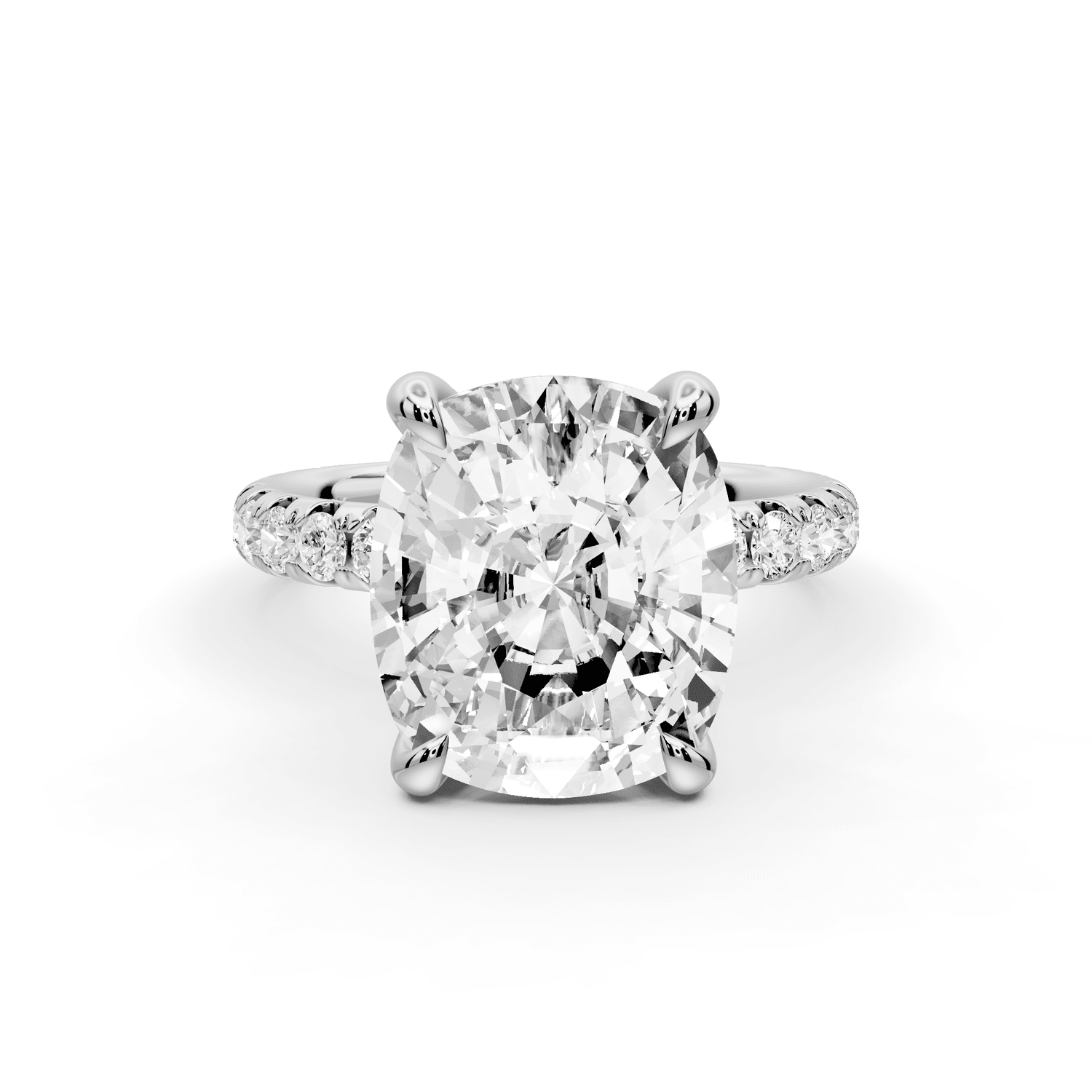 Elissa - 5ct 14k white gold Ecushion Classic Solitaire Engagement Ring with Shared-Prong Pavé Band - Mr. Alex Jewelry