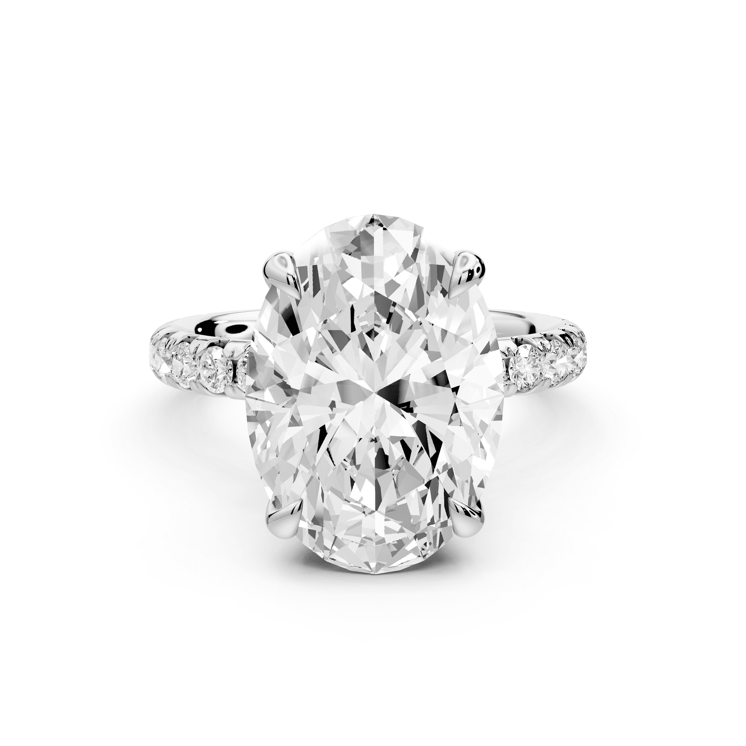 Elissa - 5ct 14k white gold Oval Classic Solitaire Engagement Ring with Shared-Prong Pavé Band - Mr. Alex Jewelry