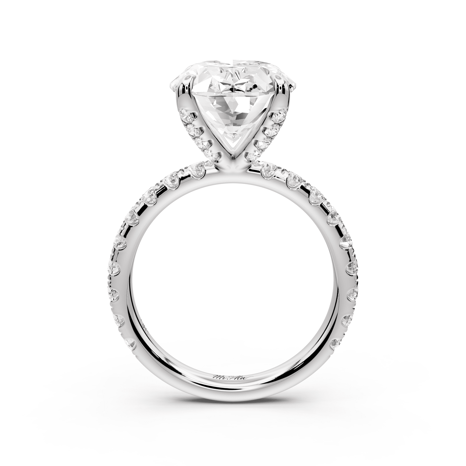 Elissa - 5ct 14k white gold Oval Classic Solitaire Engagement Ring with Shared-Prong Pavé Band - Mr. Alex Jewelry