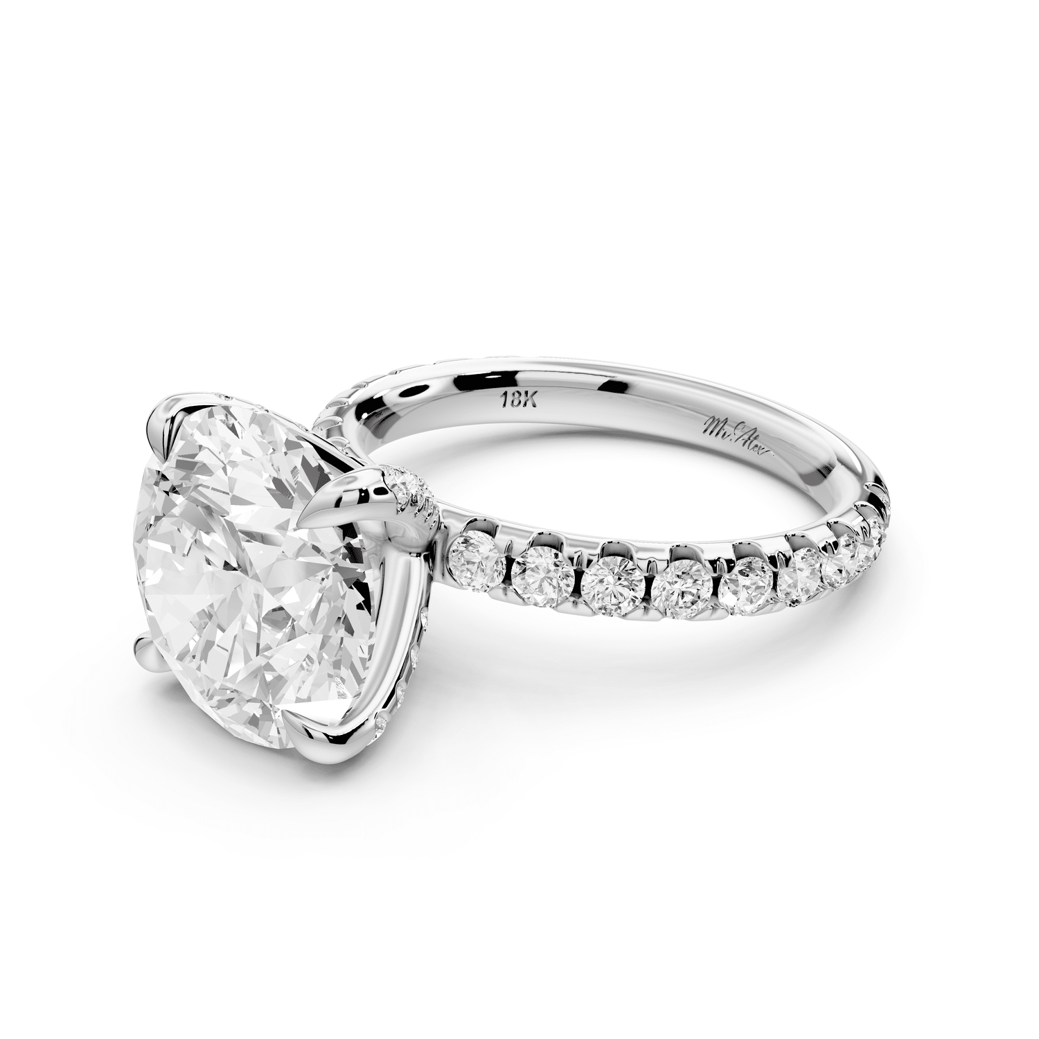 Elissa - 5ct 14k white gold Round Classic Solitaire Engagement Ring with Shared-Prong Pavé Band - Mr. Alex Jewelry