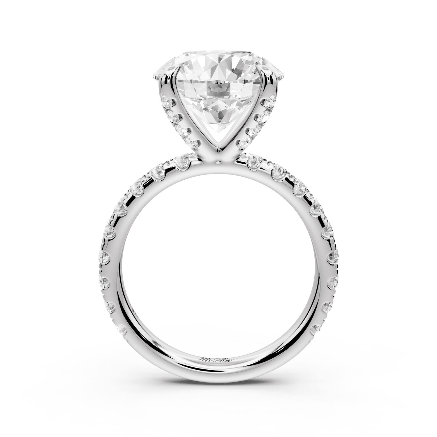 Elissa - 5ct 14k white gold Round Classic Solitaire Engagement Ring with Shared-Prong Pavé Band - Mr. Alex Jewelry