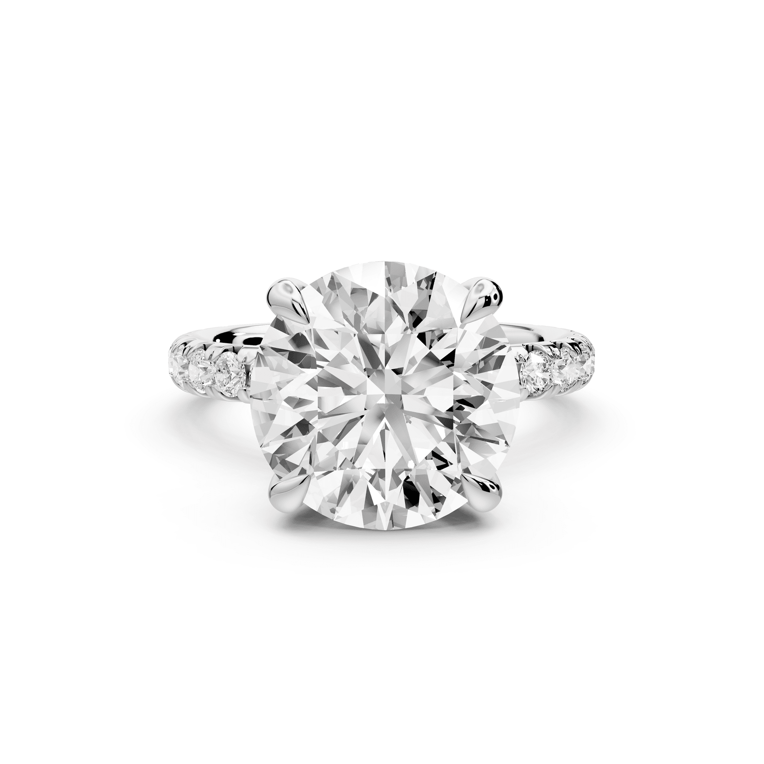 Elissa - 5ct 14k white gold Round Classic Solitaire Engagement Ring with Shared-Prong Pavé Band - Mr. Alex Jewelry