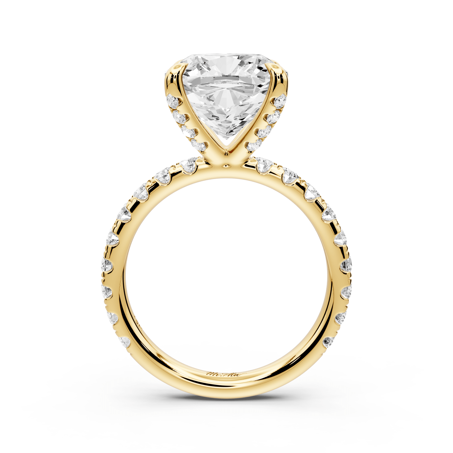 Elissa - 5ct 14k yellow gold Cushion Classic Solitaire Engagement Ring with Shared-Prong Pavé Band - Mr. Alex Jewelry
