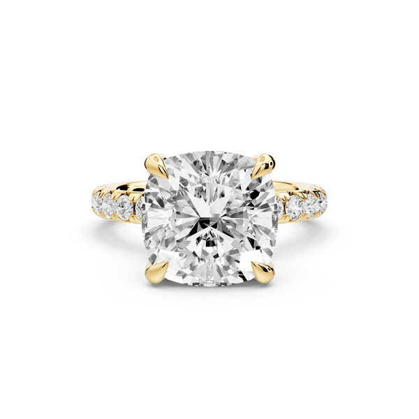 Elissa - 5ct 14k yellow gold Cushion Classic Solitaire Engagement Ring with Shared-Prong Pavé Band - Mr. Alex Jewelry