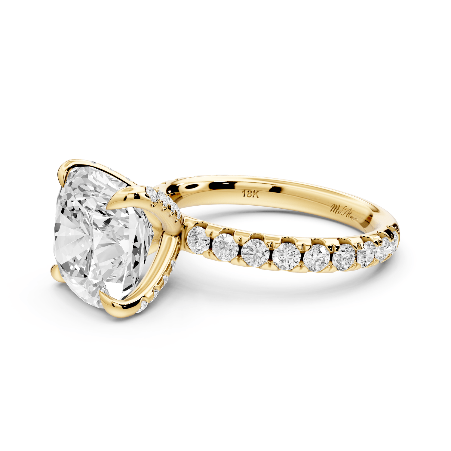 Elissa - 5ct 14k yellow gold Cushion Classic Solitaire Engagement Ring with Shared-Prong Pavé Band - Mr. Alex Jewelry