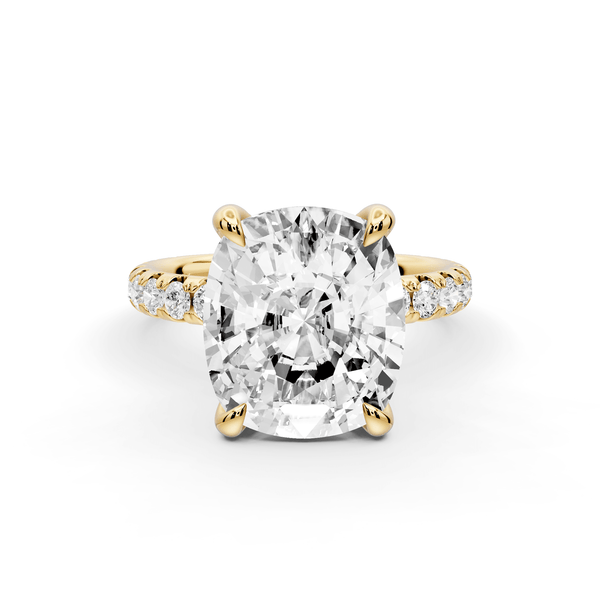 Elissa - 5ct 14k yellow gold Ecushion Classic Solitaire Engagement Ring with Shared-Prong Pavé Band - Mr. Alex Jewelry