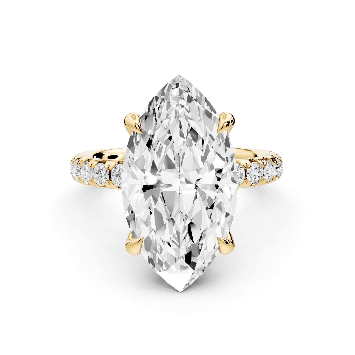 Elissa - 5ct 14k yellow gold Marquise Classic Solitaire Engagement Ring with Shared-Prong Pavé Band - Mr. Alex Jewelry