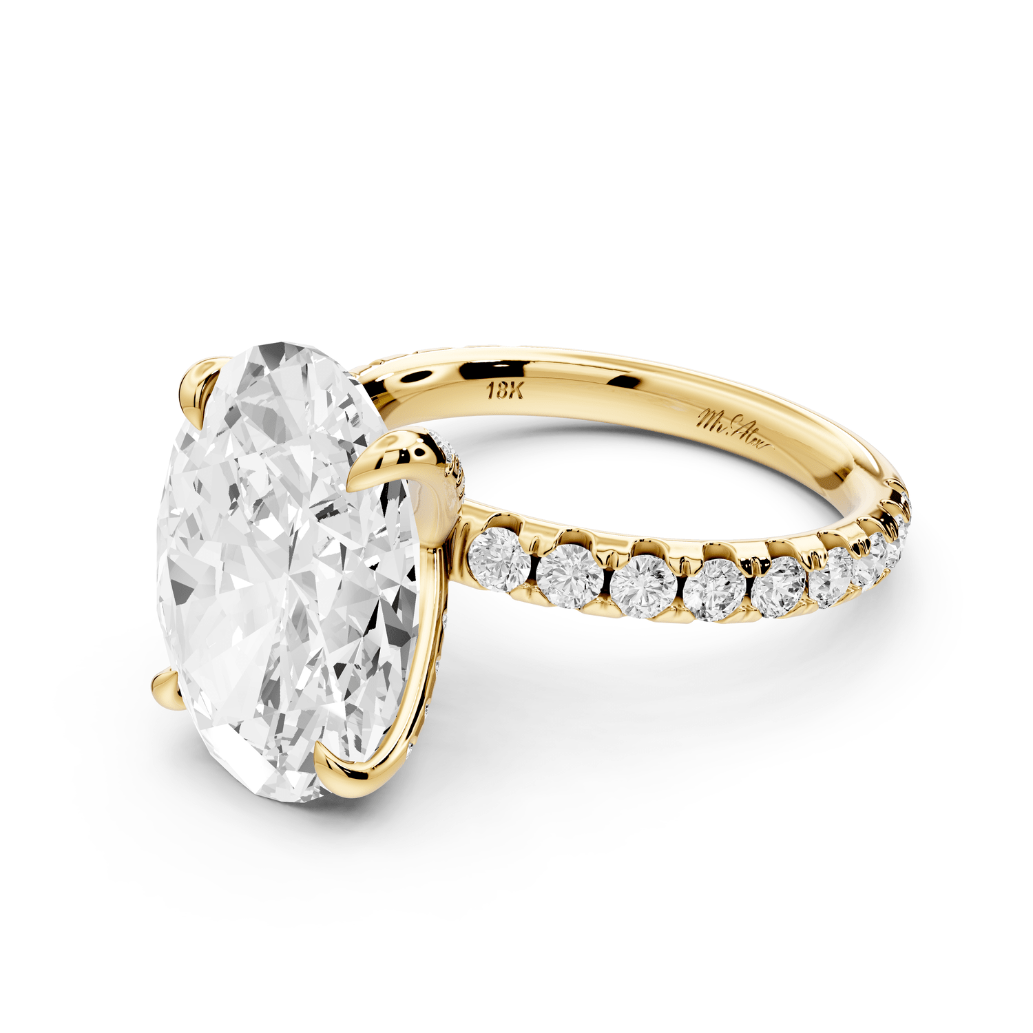 Elissa - 5ct 14k yellow gold Oval Classic Solitaire Engagement Ring with Shared-Prong Pavé Band - Mr. Alex Jewelry
