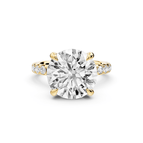 Elissa - 5ct 14k yellow gold Round Classic Solitaire Engagement Ring with Shared-Prong Pavé Band - Mr. Alex Jewelry