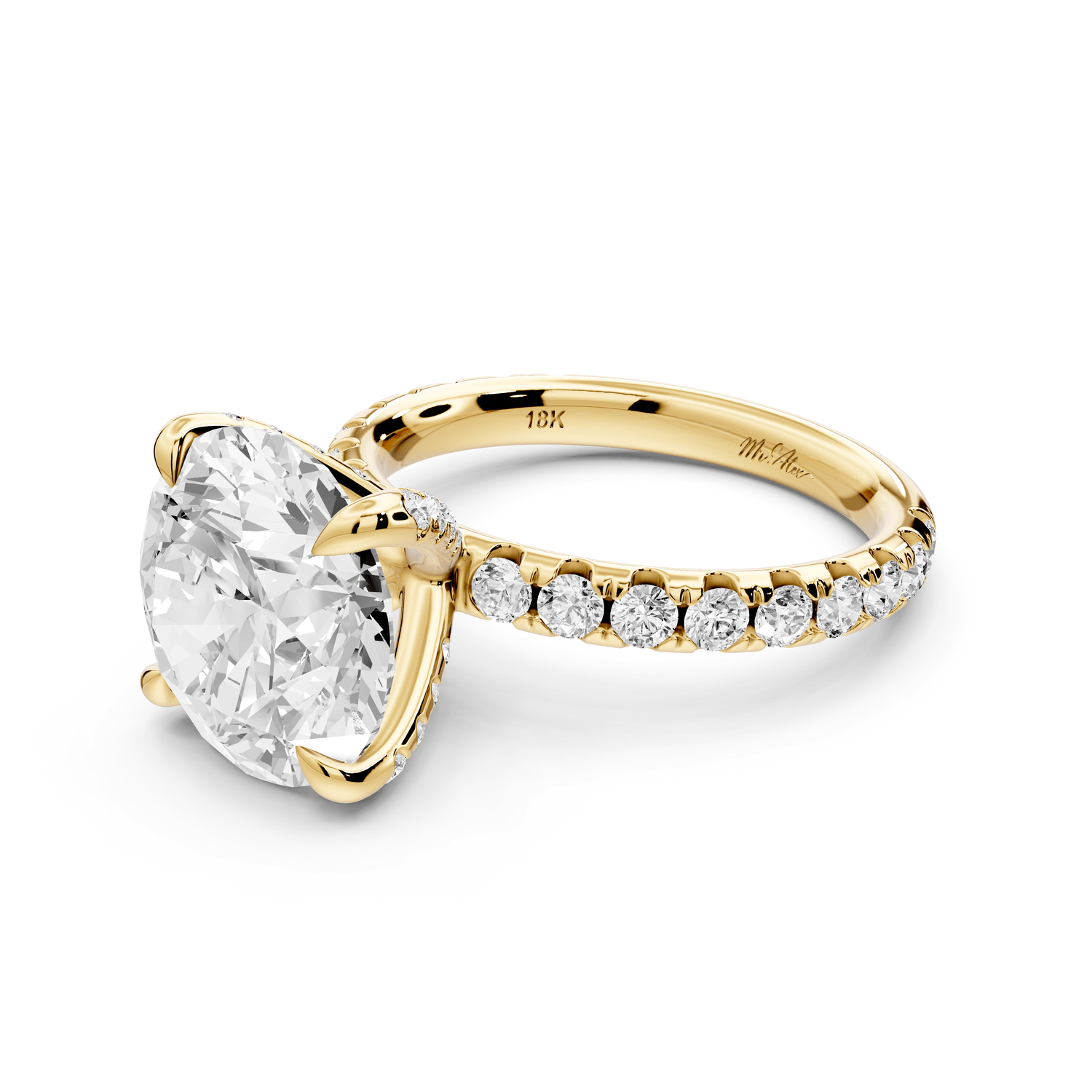 Elissa - 5ct 14k yellow gold Round Classic Solitaire Engagement Ring with Shared-Prong Pavé Band - Mr. Alex Jewelry