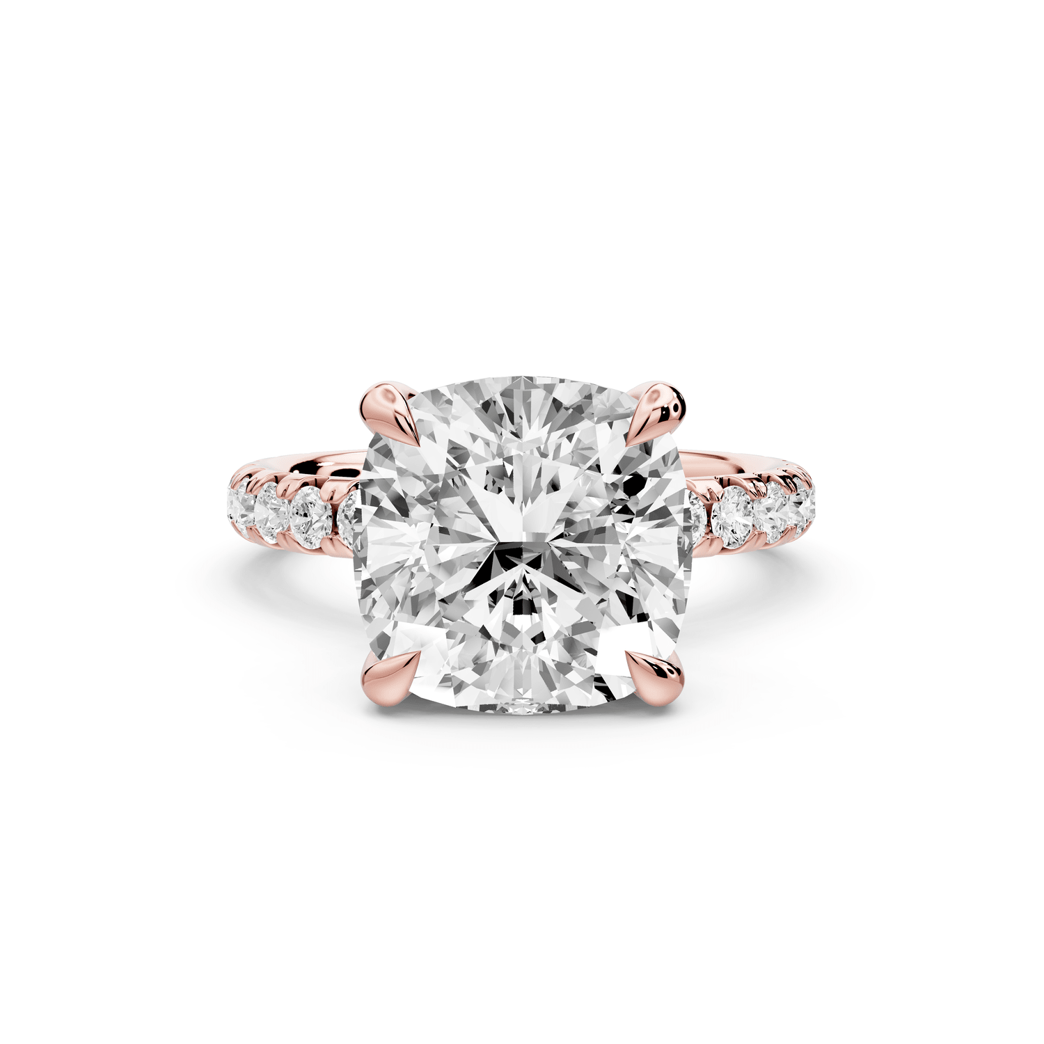 Elissa - 5ct 18k rose gold Cushion Classic Solitaire Engagement Ring with Shared-Prong Pavé Band - Mr. Alex Jewelry
