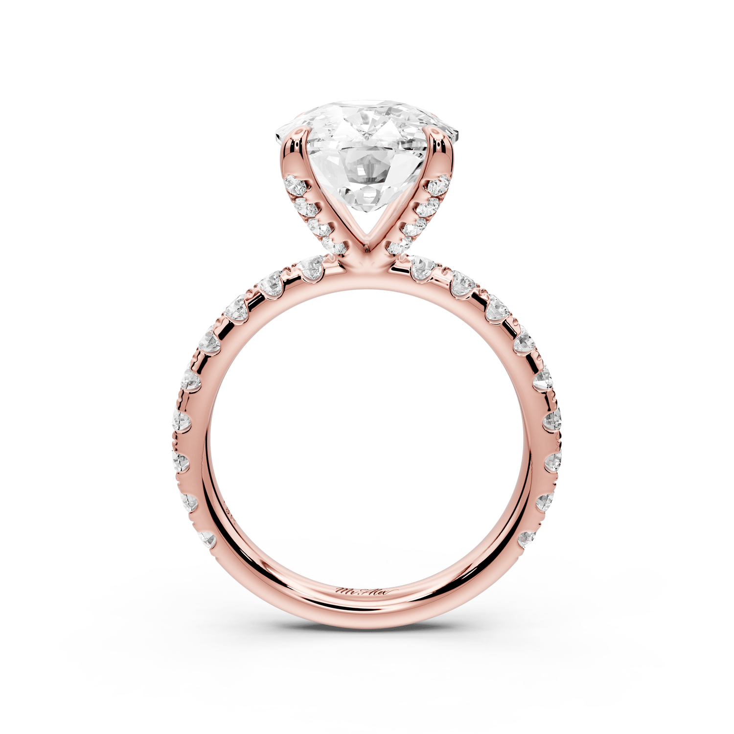 Elissa - 5ct 18k rose gold Ecushion Classic Solitaire Engagement Ring with Shared-Prong Pavé Band - Mr. Alex Jewelry