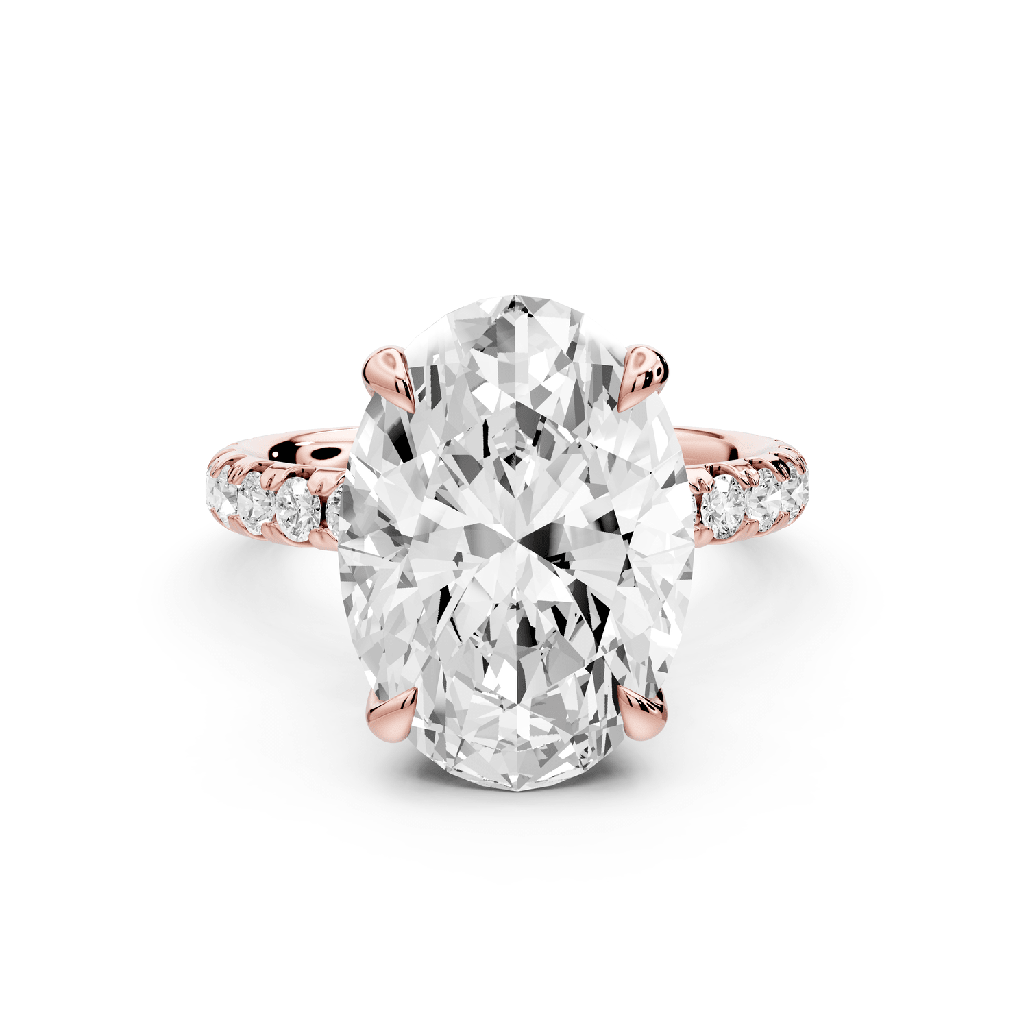 Elissa - 5ct 18k rose gold Oval Classic Solitaire Engagement Ring with Shared-Prong Pavé Band - Mr. Alex Jewelry
