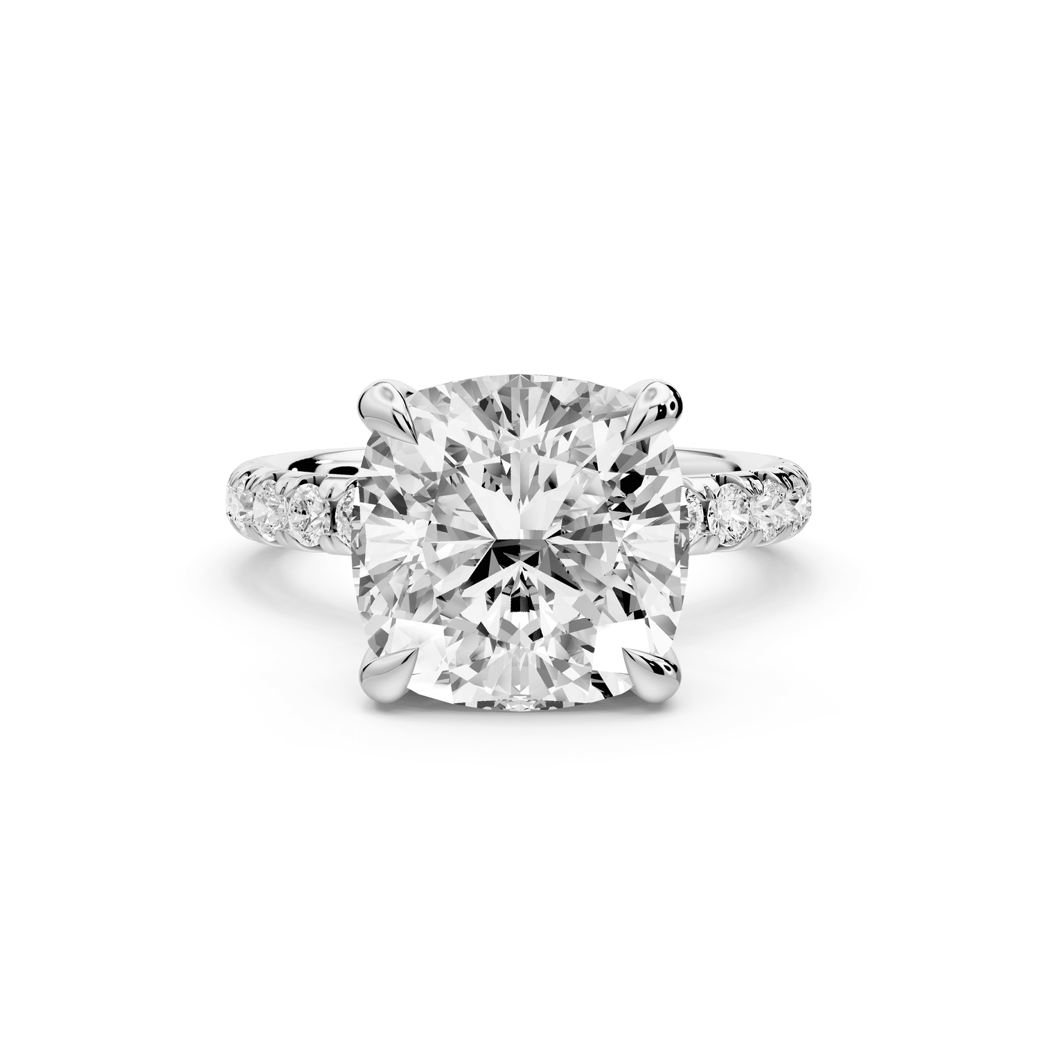 Elissa - 5ct 18k white gold Cushion Classic Solitaire Engagement Ring with Shared-Prong Pavé Band - Mr. Alex Jewelry