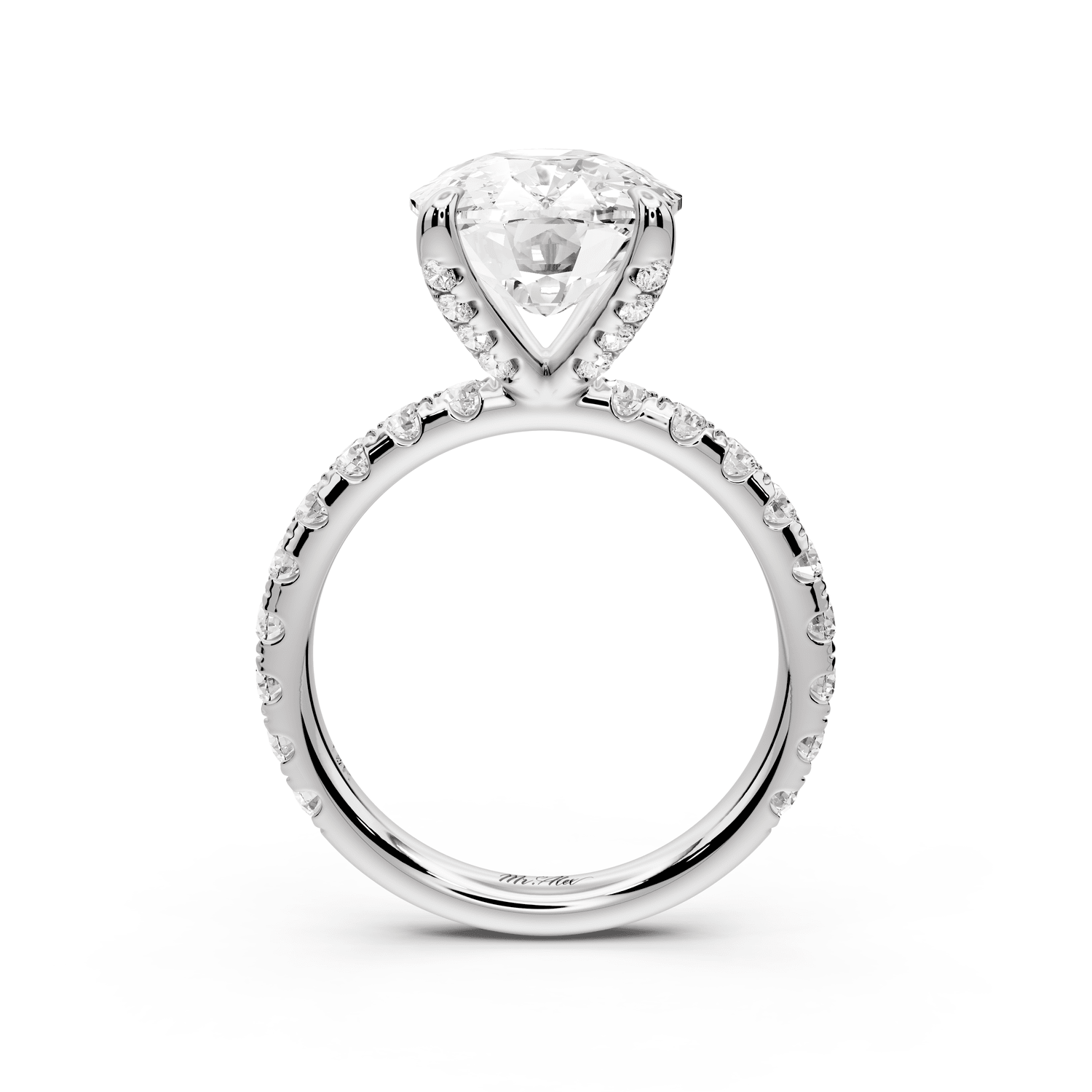 Elissa - 5ct 18k white gold Ecushion Classic Solitaire Engagement Ring with Shared-Prong Pavé Band - Mr. Alex Jewelry