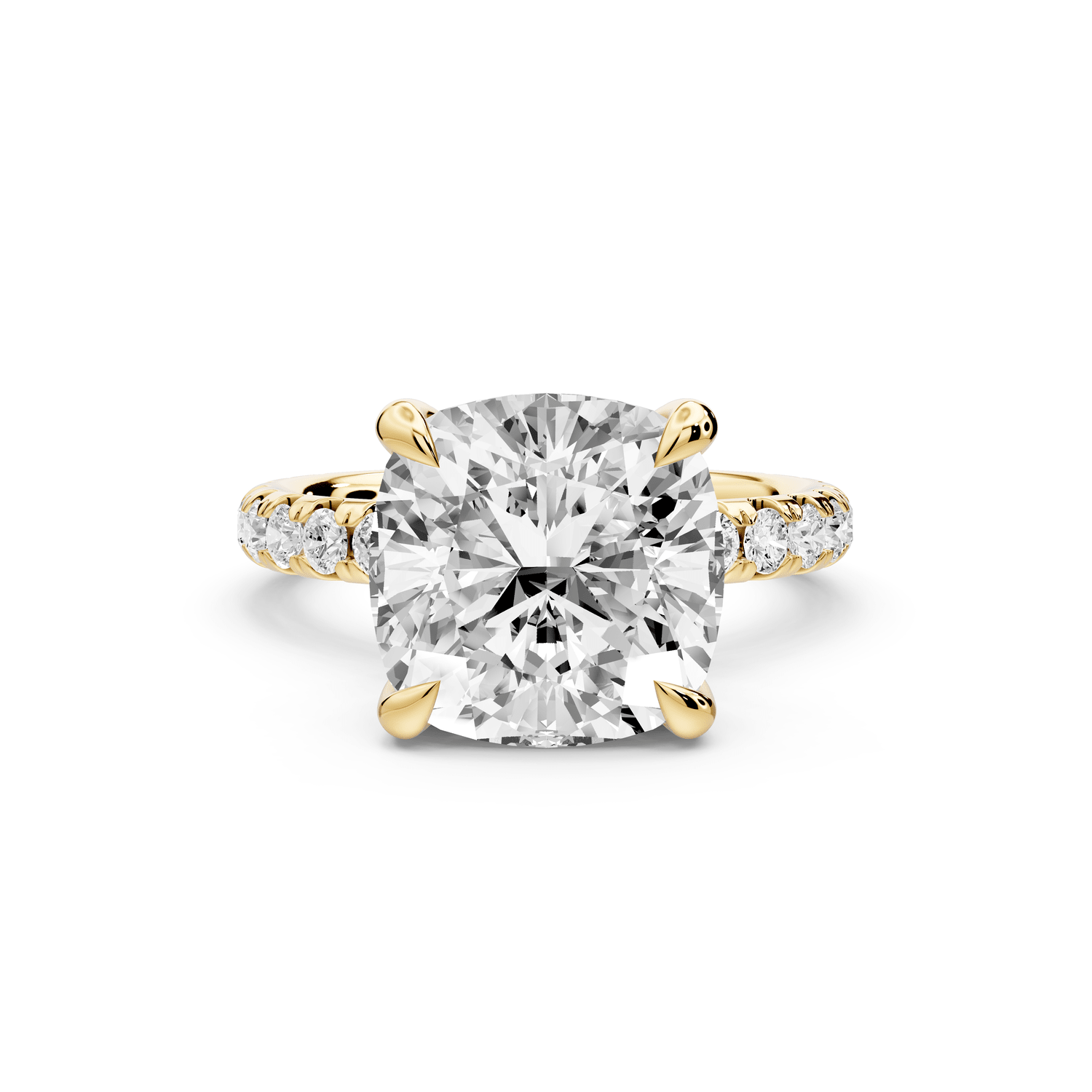 Elissa - 5ct 18k yellow gold Cushion Classic Solitaire Engagement Ring with Shared-Prong Pavé Band - Mr. Alex Jewelry