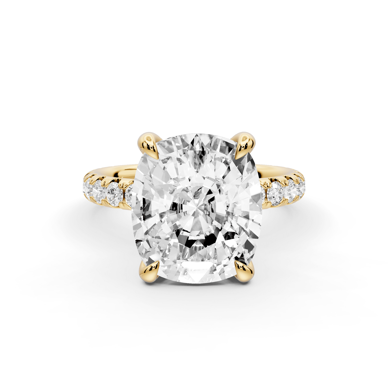 Elissa - 5ct 18k yellow gold Ecushion Classic Solitaire Engagement Ring with Shared-Prong Pavé Band - Mr. Alex Jewelry