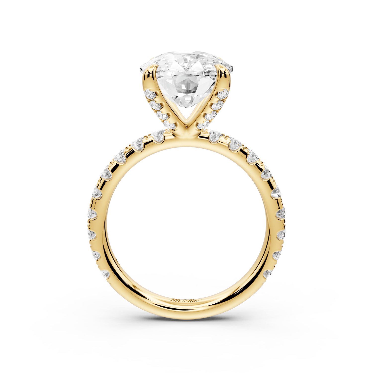 Elissa - 5ct 18k yellow gold Ecushion Classic Solitaire Engagement Ring with Shared-Prong Pavé Band - Mr. Alex Jewelry