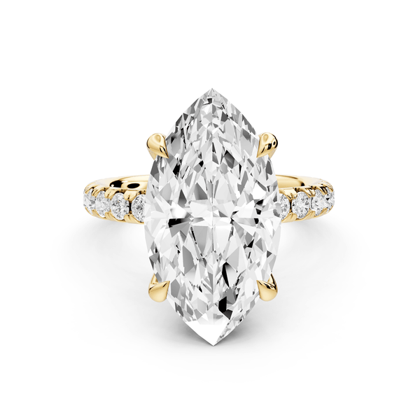 Elissa - 5ct 18k yellow gold Marquise Classic Solitaire Engagement Ring with Shared-Prong Pavé Band - Mr. Alex Jewelry
