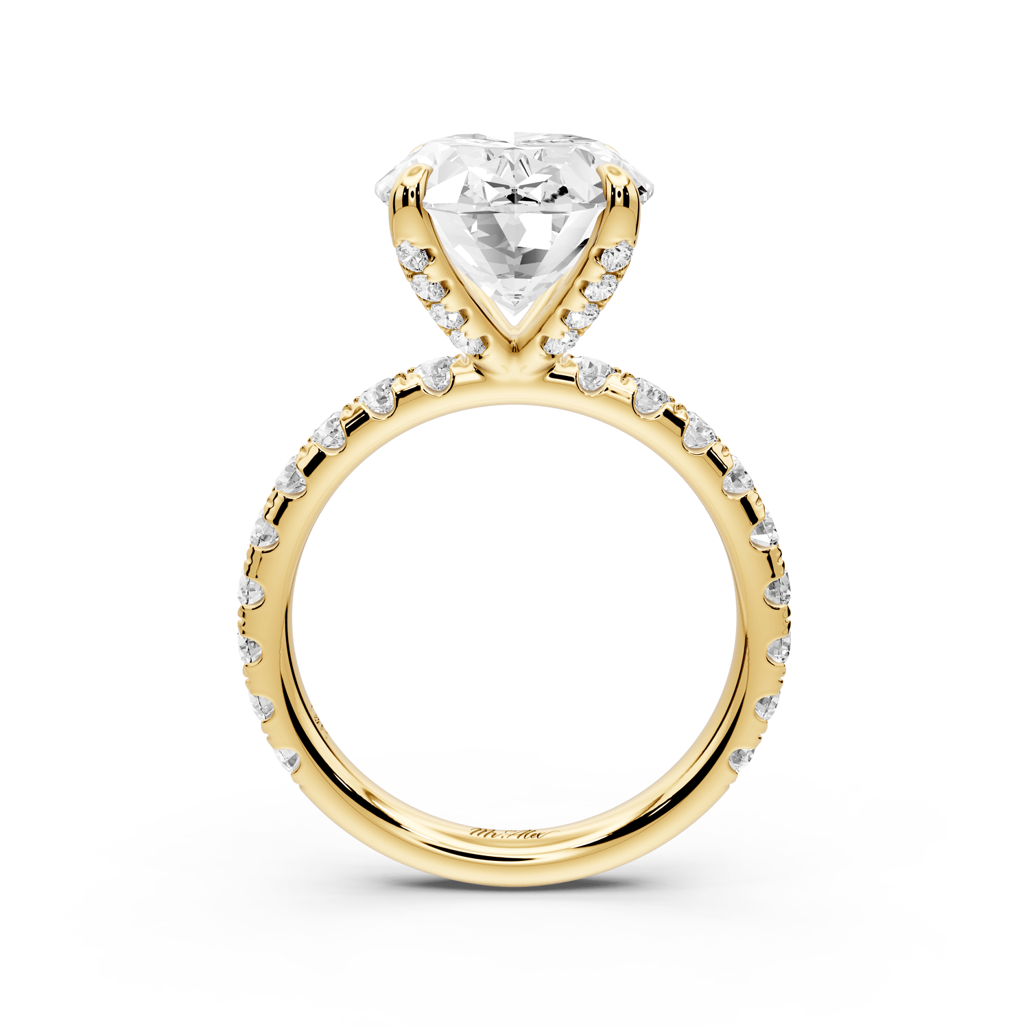 Elissa - 5ct 18k yellow gold Oval Classic Solitaire Engagement Ring with Shared-Prong Pavé Band - Mr. Alex Jewelry