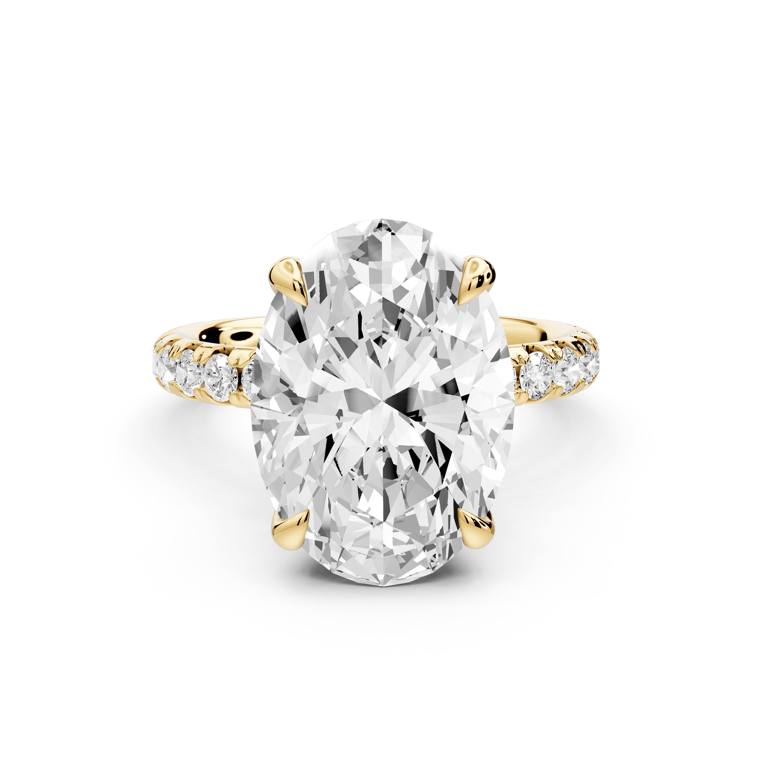 Elissa - 5ct 18k yellow gold Oval Classic Solitaire Engagement Ring with Shared-Prong Pavé Band - Mr. Alex Jewelry