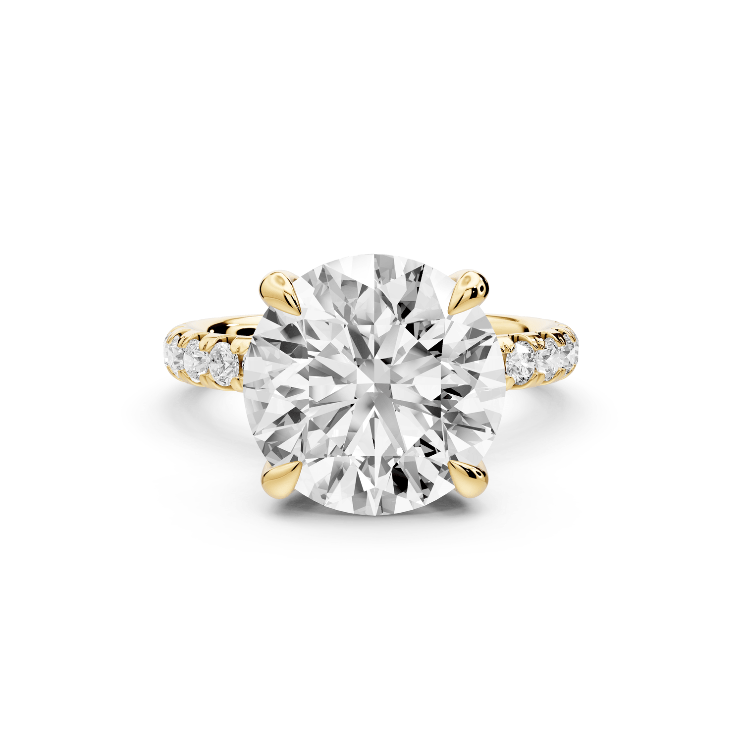 Elissa - 5ct 18k yellow gold Round Classic Solitaire Engagement Ring with Shared-Prong Pavé Band - Mr. Alex Jewelry