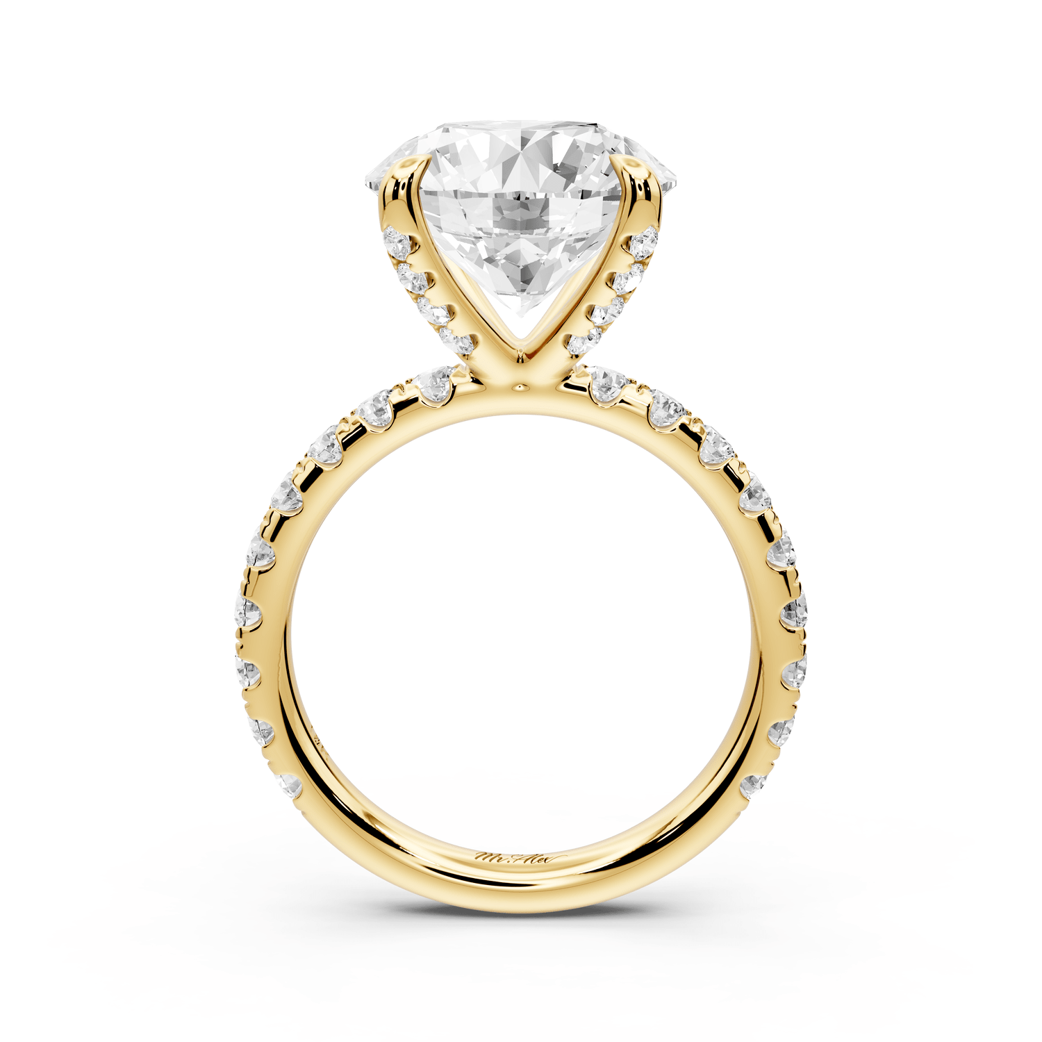 Elissa - 5ct 18k yellow gold Round Classic Solitaire Engagement Ring with Shared-Prong Pavé Band - Mr. Alex Jewelry