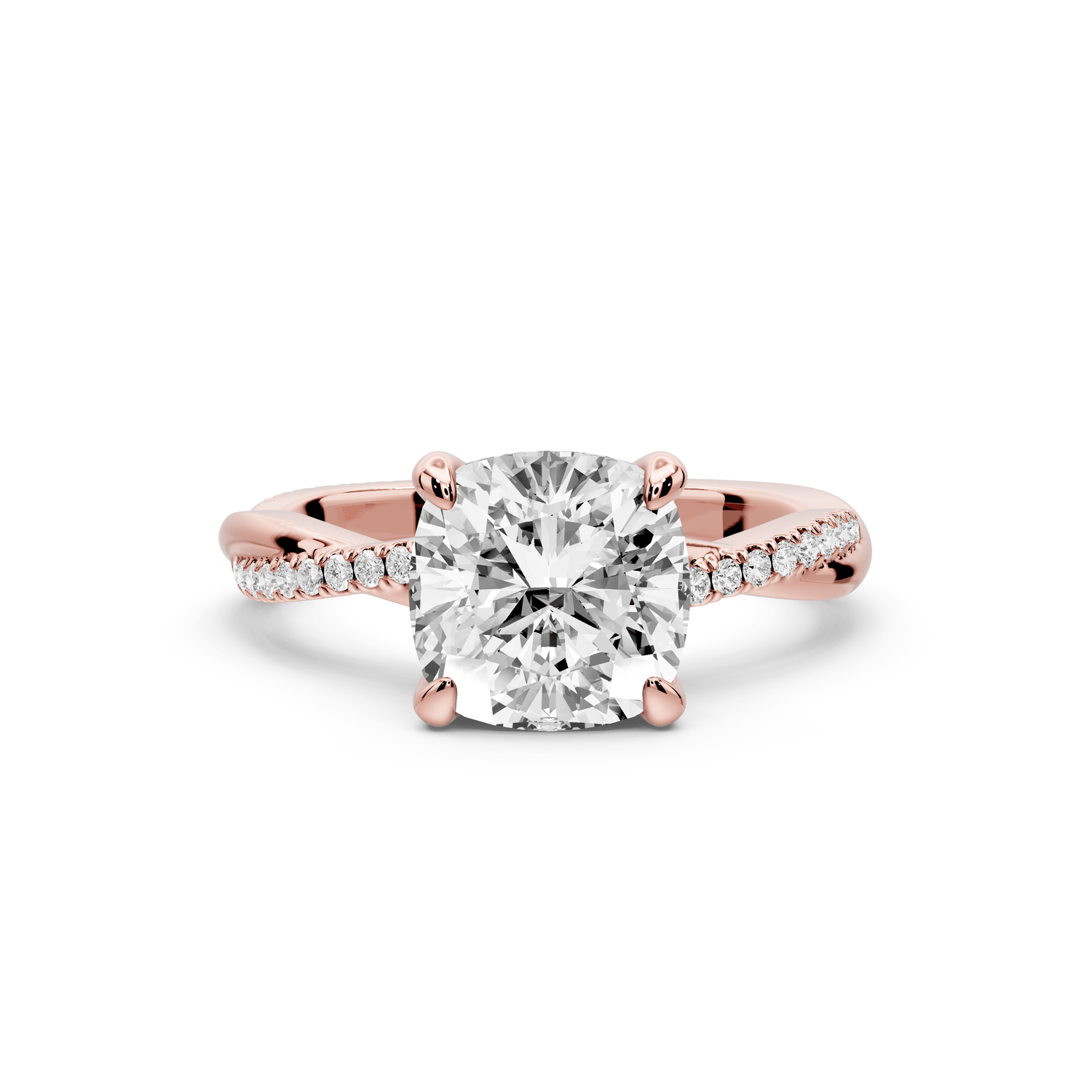 Ella - 2ct 14k rose gold Cushion Classic Solitaire Engagement Ring with Shared-Prong Pavé Band - Mr. Alex Jewelry