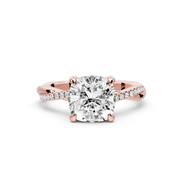 Ella - 2ct 14k rose gold Cushion Classic Solitaire Engagement Ring with Shared-Prong Pavé Band - Mr. Alex Jewelry