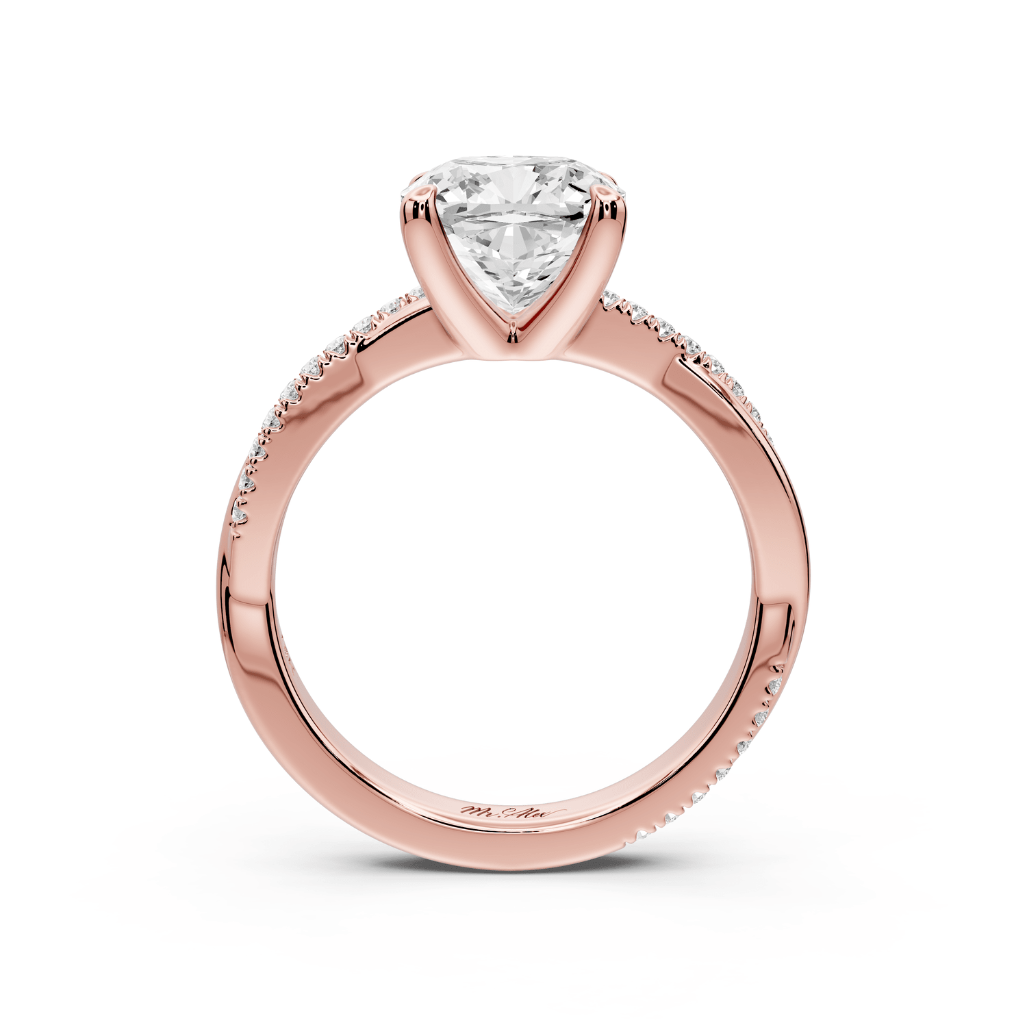 Ella - 2ct 14k rose gold Cushion Classic Solitaire Engagement Ring with Shared-Prong Pavé Band - Mr. Alex Jewelry