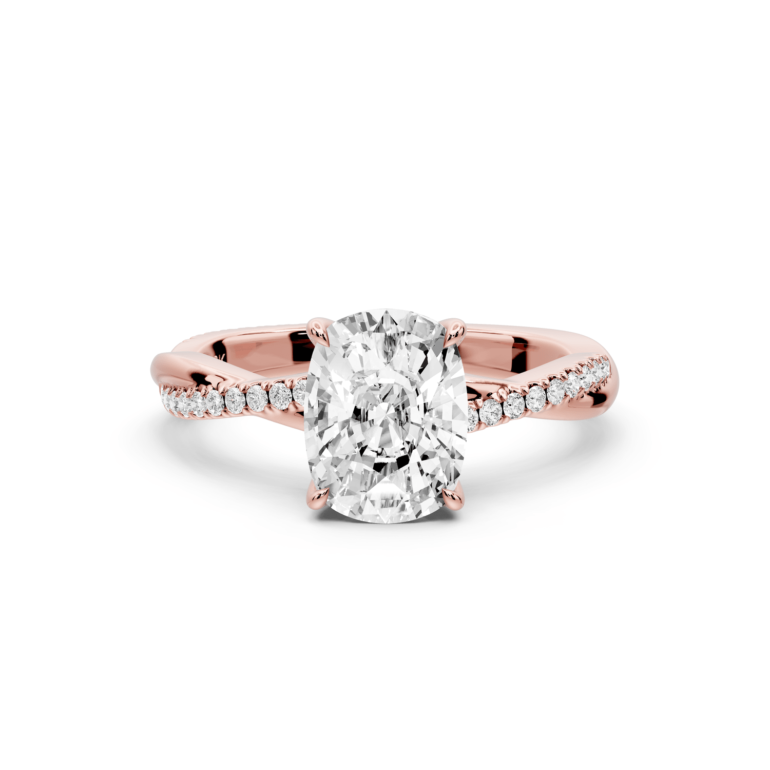 Ella - 2ct 14k rose gold Ecushion Classic Solitaire Engagement Ring with Shared-Prong Pavé Band - Mr. Alex Jewelry