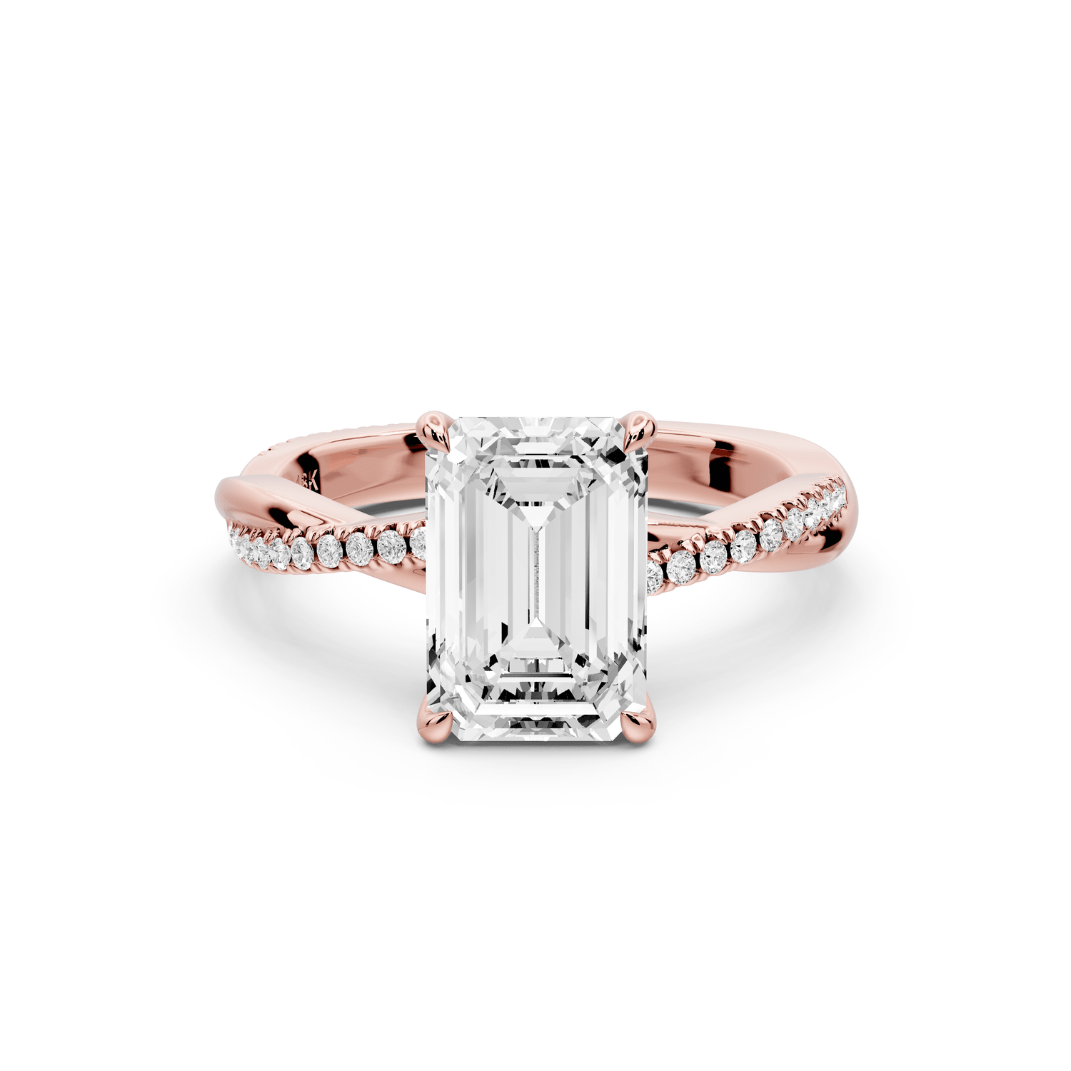 Ella - 2ct 14k rose gold Emerald Classic Solitaire Engagement Ring with Shared-Prong Pavé Band - Mr. Alex Jewelry