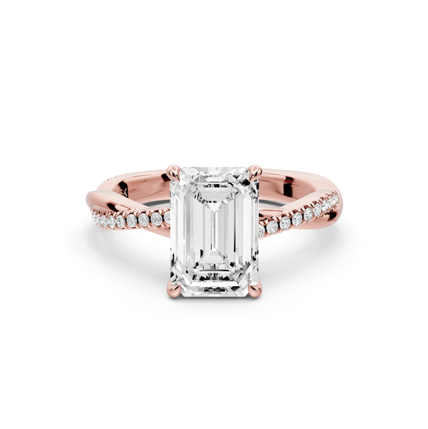 Ella - 2ct 14k rose gold Emerald Classic Solitaire Engagement Ring with Shared-Prong Pavé Band - Mr. Alex Jewelry