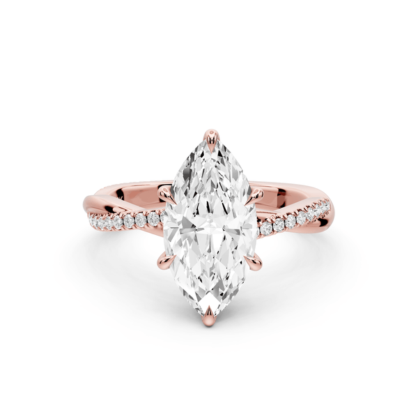 Ella - 2ct 14k rose gold Marquise Classic Solitaire Engagement Ring with Shared-Prong Pavé Band - Mr. Alex Jewelry