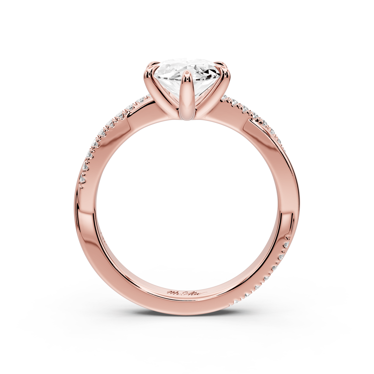 Ella - 2ct 14k rose gold Marquise Classic Solitaire Engagement Ring with Shared-Prong Pavé Band - Mr. Alex Jewelry