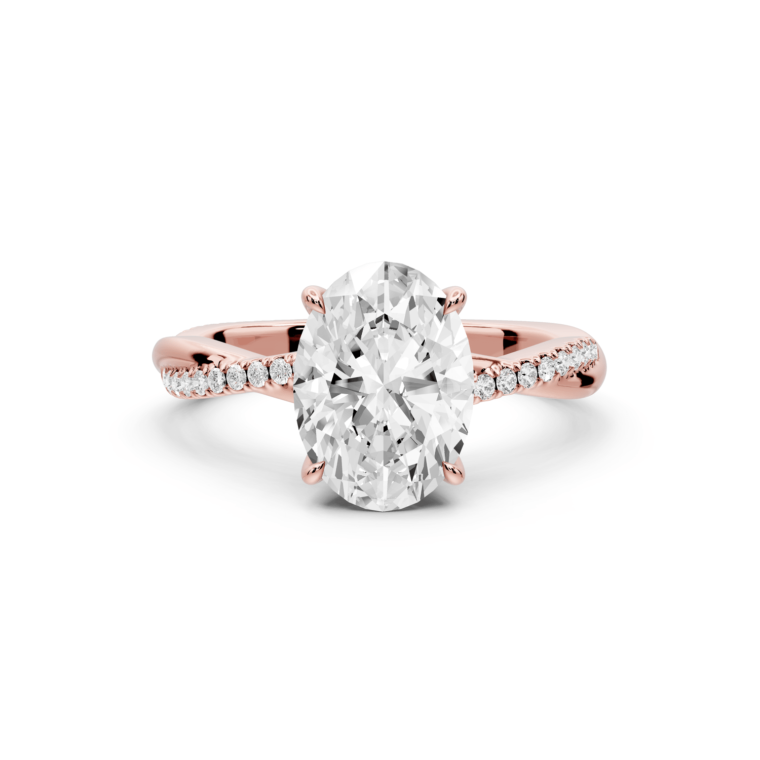 Ella - 2ct 14k rose gold Oval Classic Solitaire Engagement Ring with Shared-Prong Pavé Band - Mr. Alex Jewelry