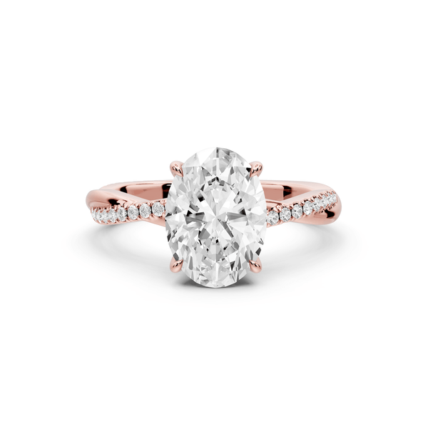 Ella - 2ct 14k rose gold Oval Classic Solitaire Engagement Ring with Shared-Prong Pavé Band - Mr. Alex Jewelry
