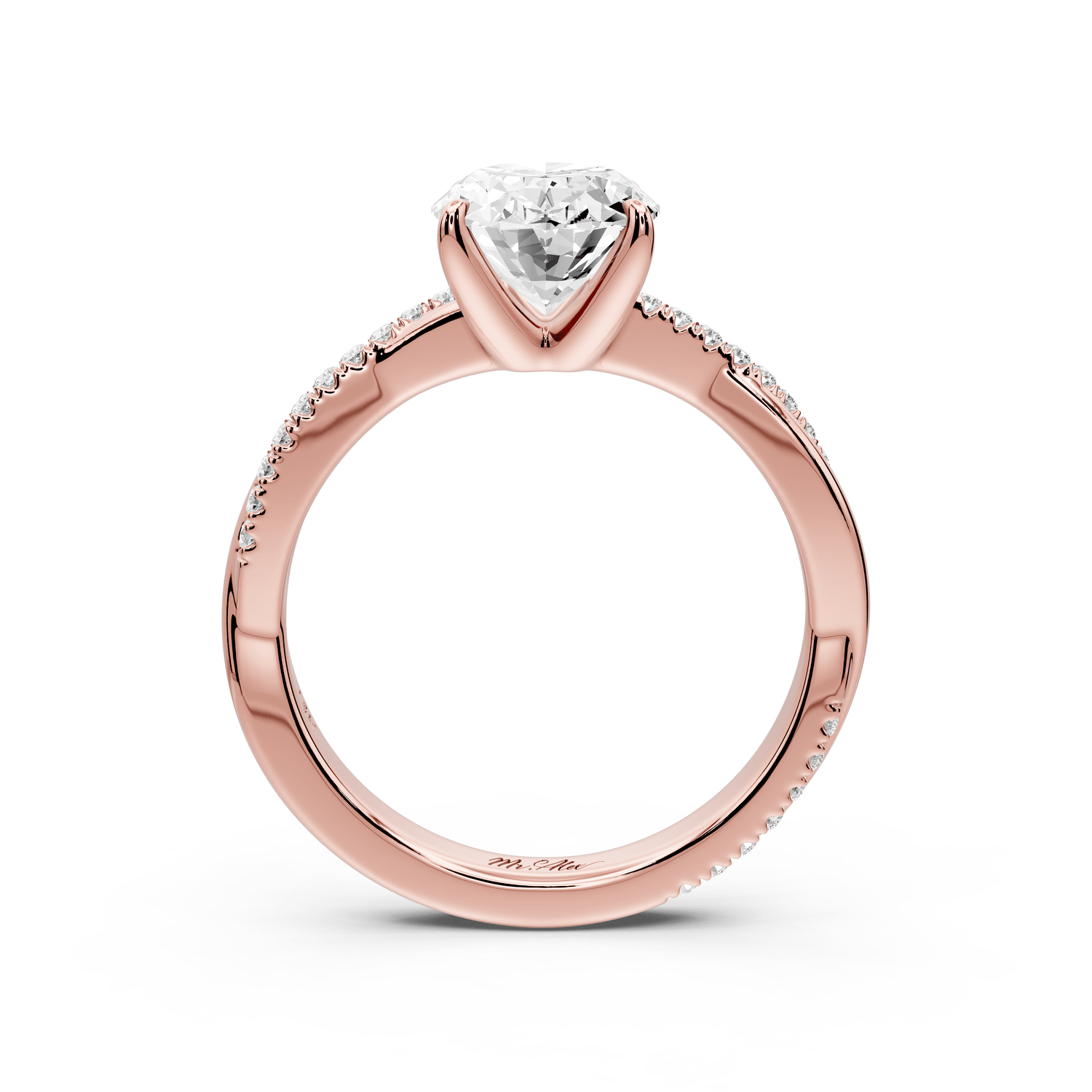 Ella - 2ct 14k rose gold Oval Classic Solitaire Engagement Ring with Shared-Prong Pavé Band - Mr. Alex Jewelry