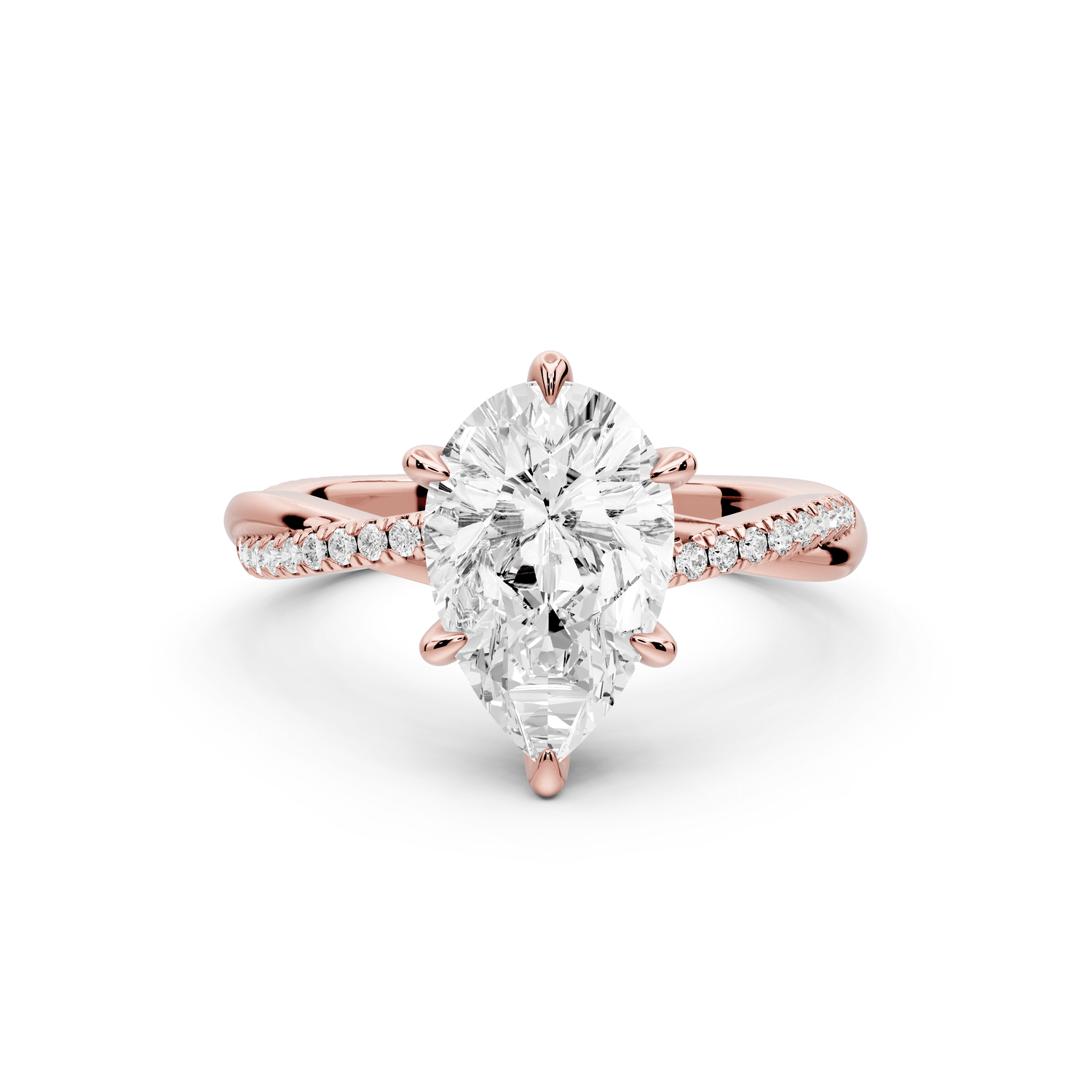 Ella - 2ct 14k rose gold Pear Classic Solitaire Engagement Ring with Shared-Prong Pavé Band - Mr. Alex Jewelry