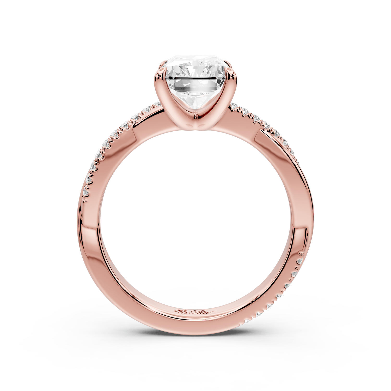 Ella - 2ct 14k rose gold Radiant Classic Solitaire Engagement Ring with Shared-Prong Pavé Band - Mr. Alex Jewelry