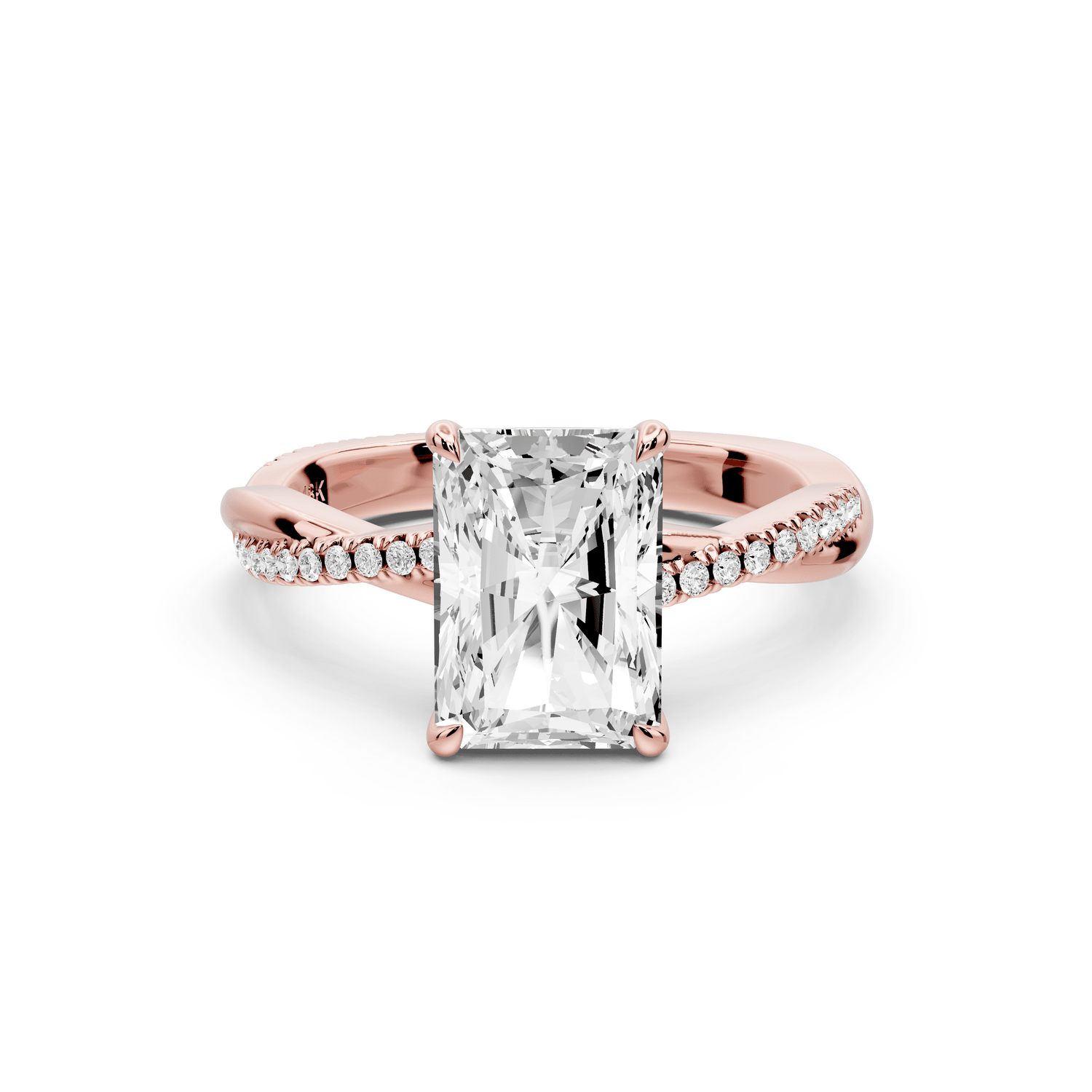 Ella - 2ct 14k rose gold Radiant Classic Solitaire Engagement Ring with Shared-Prong Pavé Band - Mr. Alex Jewelry