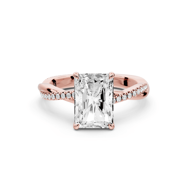 Ella - 2ct 14k rose gold Radiant Classic Solitaire Engagement Ring with Shared-Prong Pavé Band - Mr. Alex Jewelry