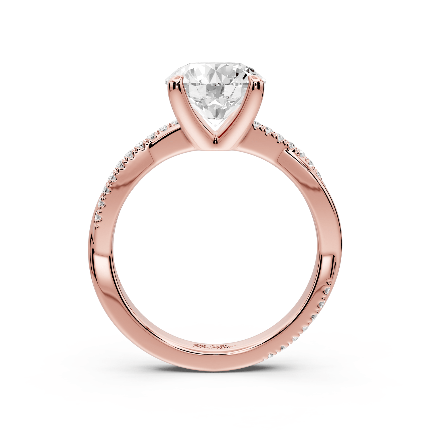 Ella - 2ct 14k rose gold Round Classic Solitaire Engagement Ring with Shared-Prong Pavé Band - Mr. Alex Jewelry