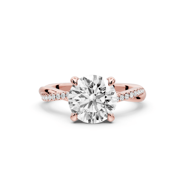 Ella - 2ct 14k rose gold Round Classic Solitaire Engagement Ring with Shared-Prong Pavé Band - Mr. Alex Jewelry