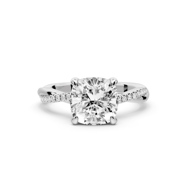 Ella - 2ct 14k white gold Cushion Classic Solitaire Engagement Ring with Shared-Prong Pavé Band - Mr. Alex Jewelry