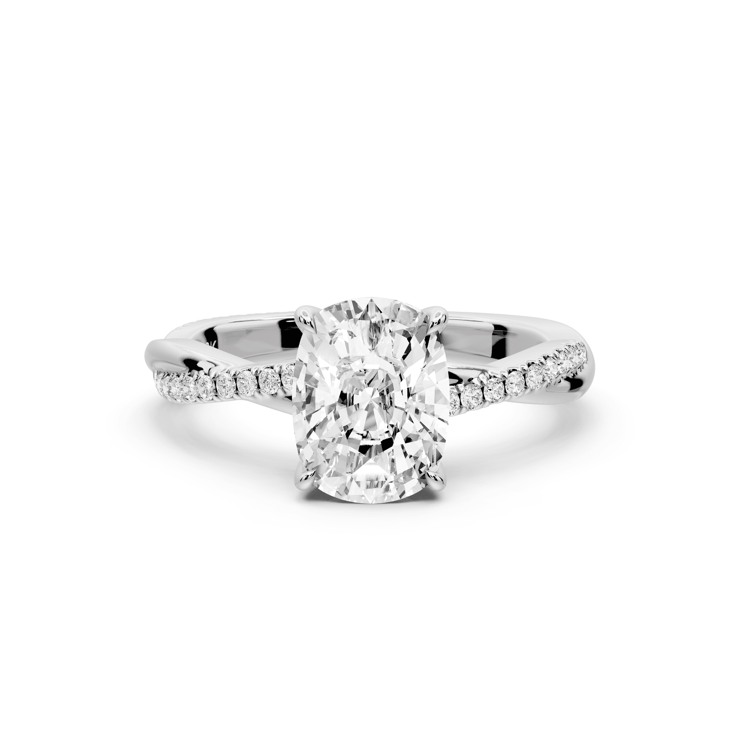 Ella - 2ct 14k white gold Ecushion Classic Solitaire Engagement Ring with Shared-Prong Pavé Band - Mr. Alex Jewelry