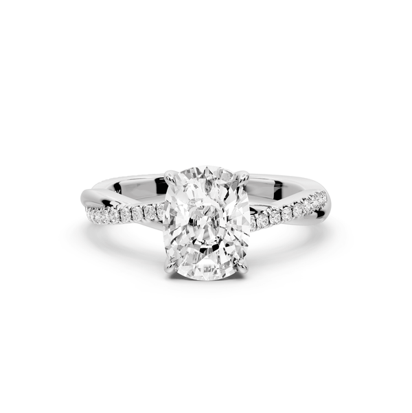 Ella - 2ct 14k white gold Ecushion Classic Solitaire Engagement Ring with Shared-Prong Pavé Band - Mr. Alex Jewelry