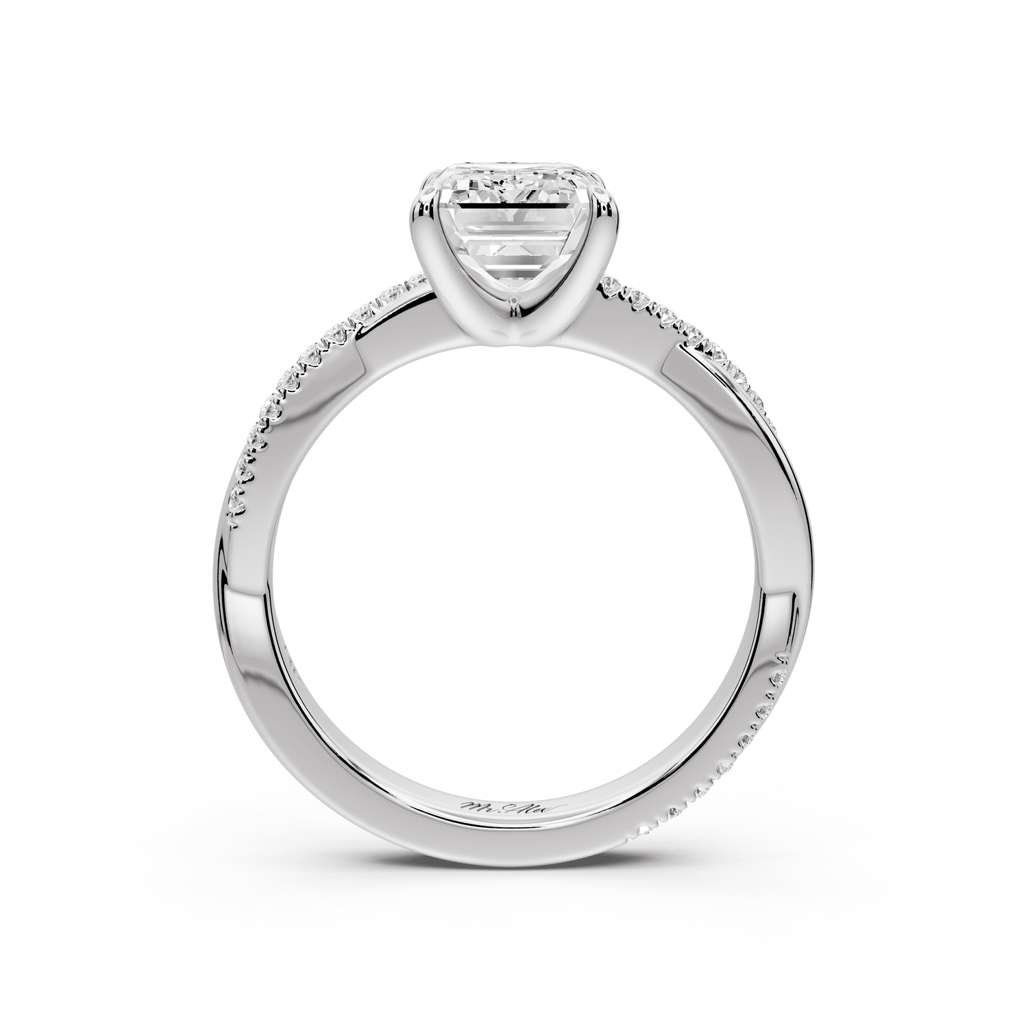 Ella - 2ct 14k white gold Emerald Classic Solitaire Engagement Ring with Shared-Prong Pavé Band - Mr. Alex Jewelry