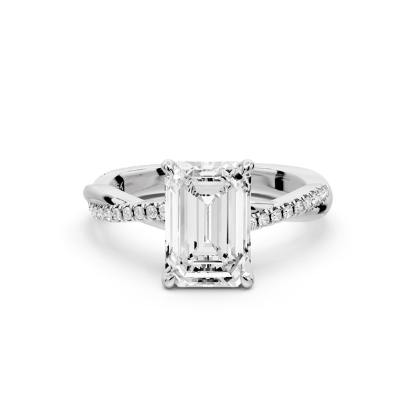 Ella - 2ct 14k white gold Emerald Classic Solitaire Engagement Ring with Shared-Prong Pavé Band - Mr. Alex Jewelry
