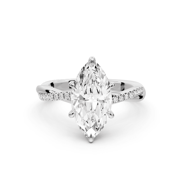 Ella - 2ct 14k white gold Marquise Classic Solitaire Engagement Ring with Shared-Prong Pavé Band - Mr. Alex Jewelry